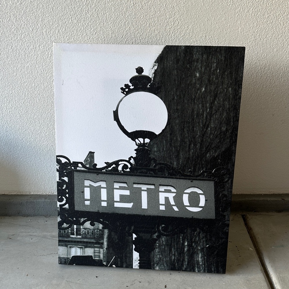 Black and White Metro Sign Canvas Art